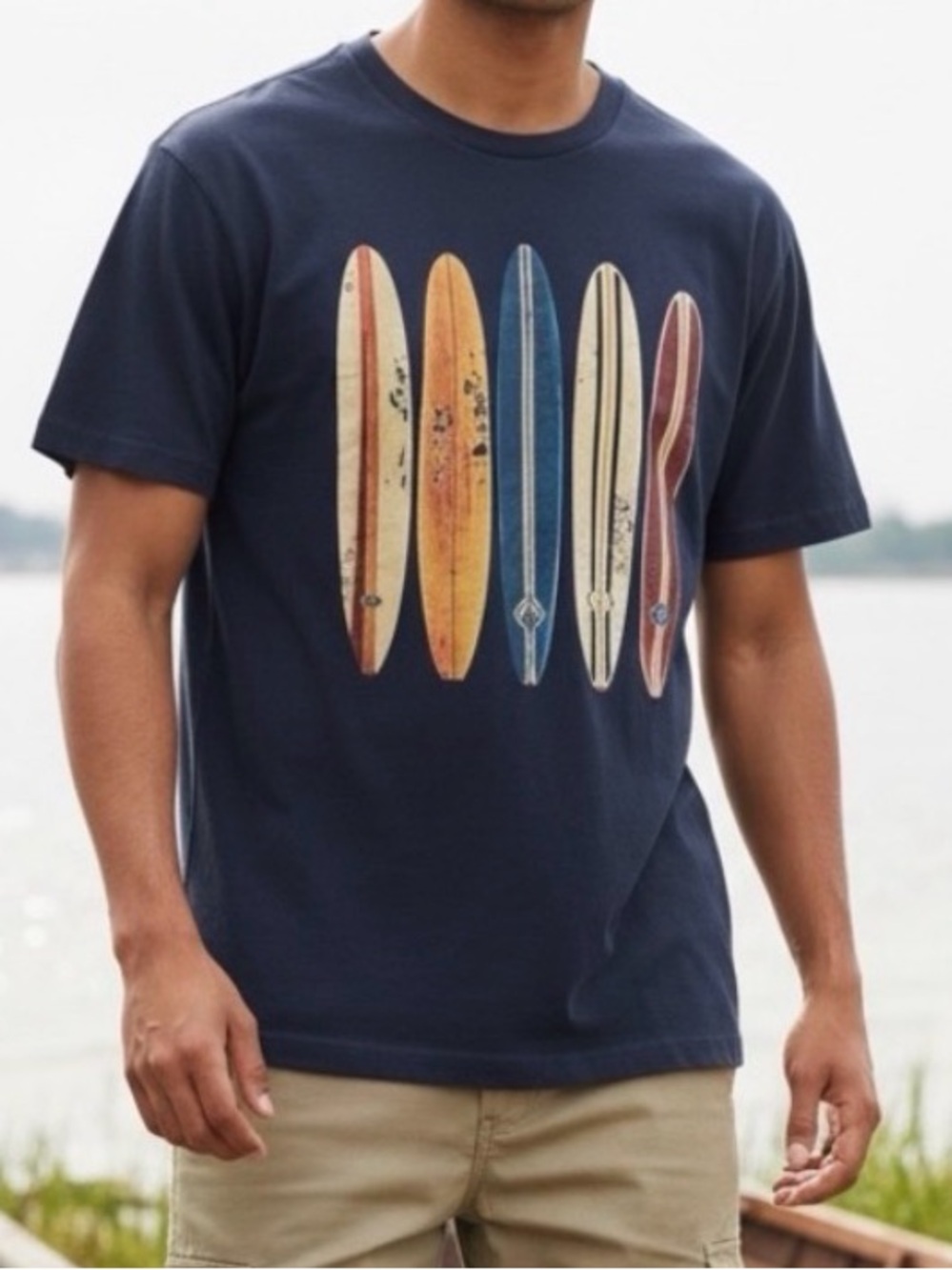 RIPZONE Retro Surfboards Motif Blue Tee Shirt